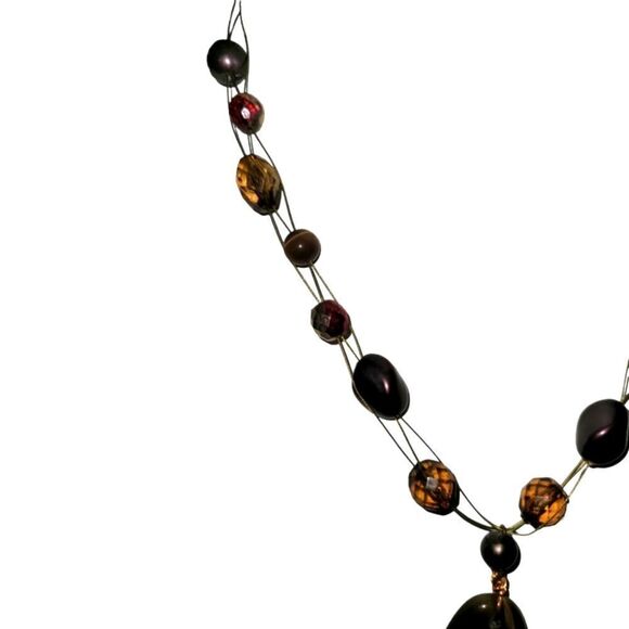 Tiger's Eye Stone and Beaded Wire Necklace Brown shades - Picture 6 of 9